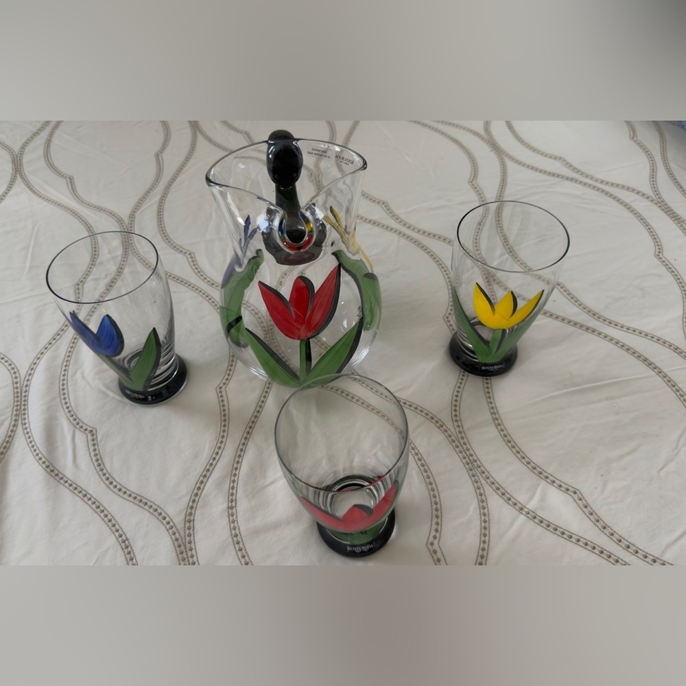 Lista BodaFloral Painted Glass Pitcher and Tumblers Set